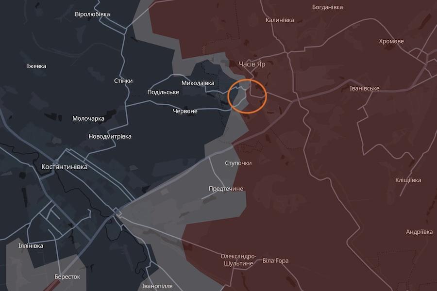 Russian troops have advanced in the south of Chasiv Yar. Photo: screenshot of the DeepState interactive map.