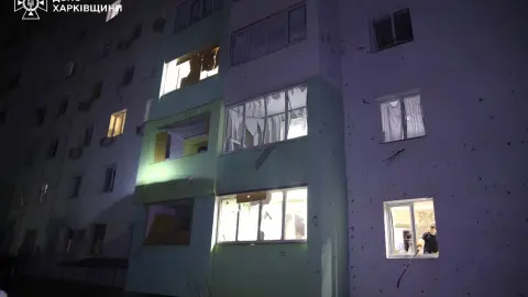 Последствия атаки по Индустриальному району Харькова. Фото: ГСЧС