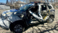 A National Police vehicle after an attack by a russian UAV. Photo: Dnipropetrovsk Regional Military Administration.