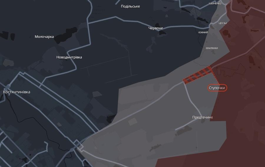 Оккупанты продвинулись на восток от Константиновки Донецкой области. Фото: скриншот карты проекта DeepState.