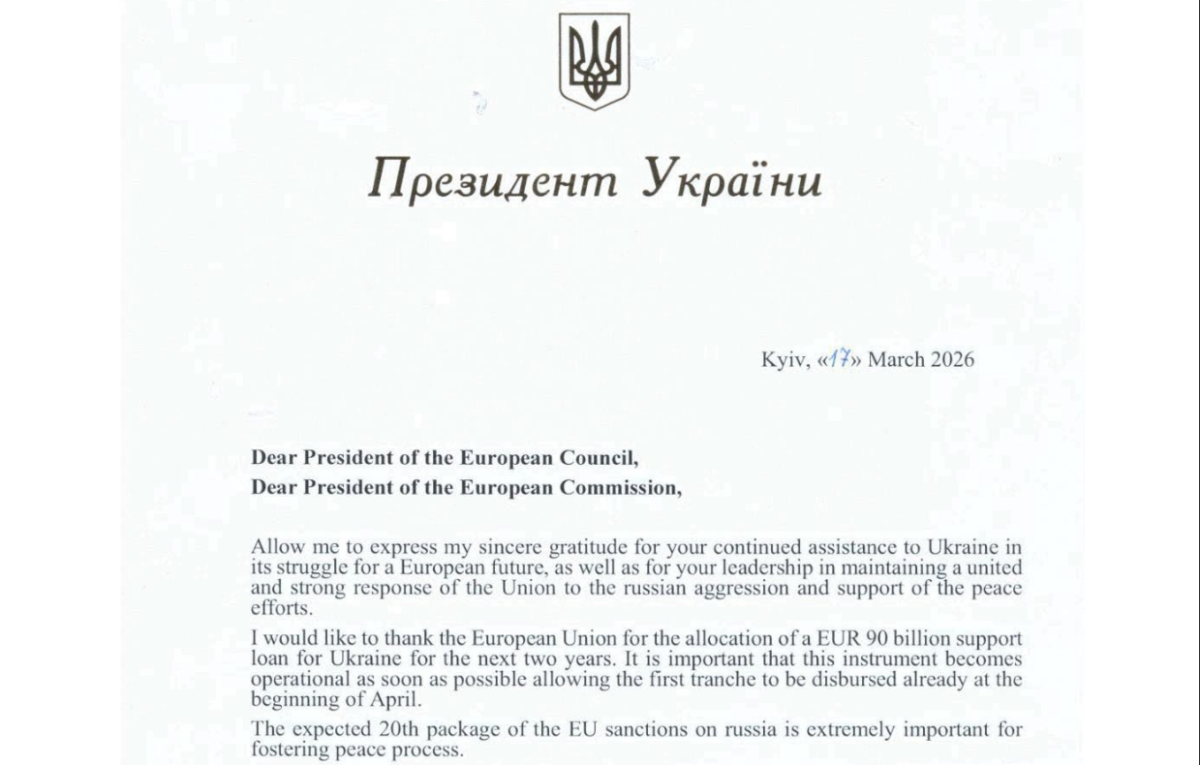 Excerpt from Volodymyr Zelenskyy's letter to the EU leadership