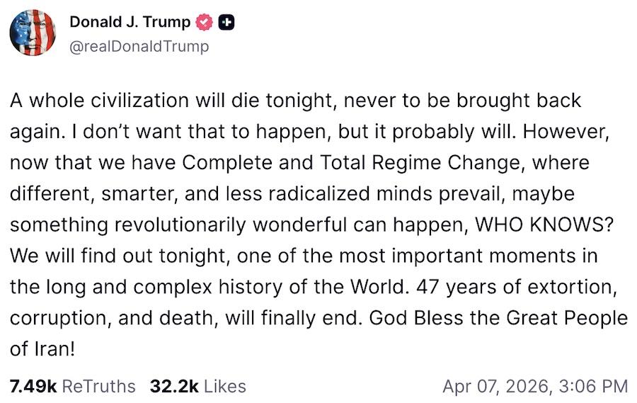 Trump's post. Photo: screenshot.