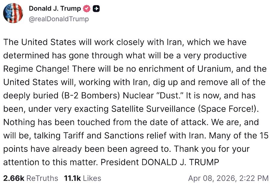 Пост Дональда Трампа у Truth Social. Фото: скріншот.