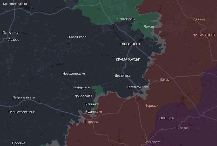 Screenshot of the interactive map of DeepState.