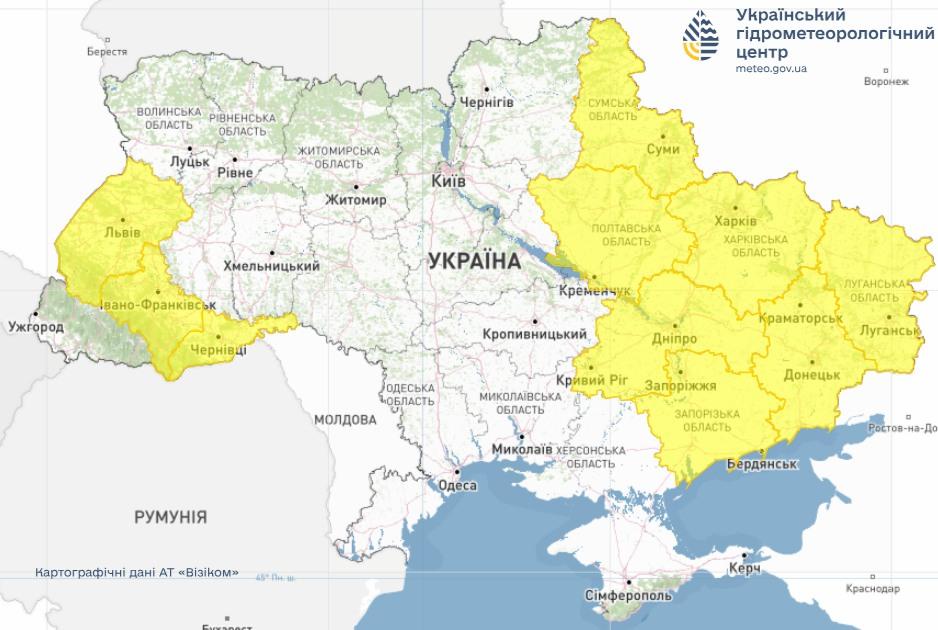 Пориви вітру 14 квітня. Мапа: Укргідрометцентр