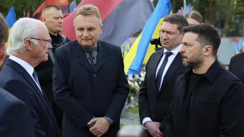 Король Швеції Карл XVI Густав, Андрій Садовий, Володимир Зеленський. Фото: facebook/andriy.sadovyi