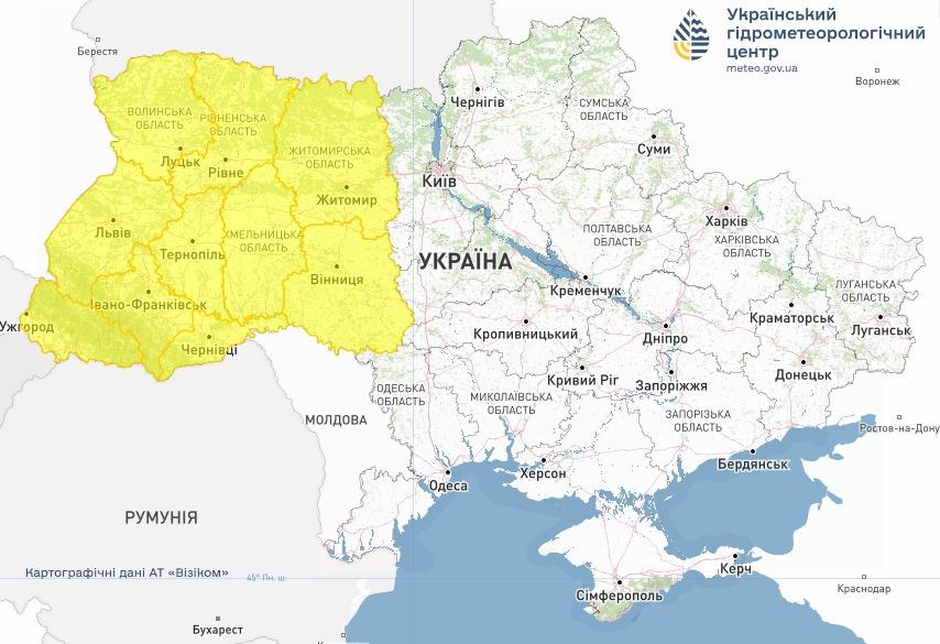 Попередження про грозу. Мапа: Укргідрометцентр