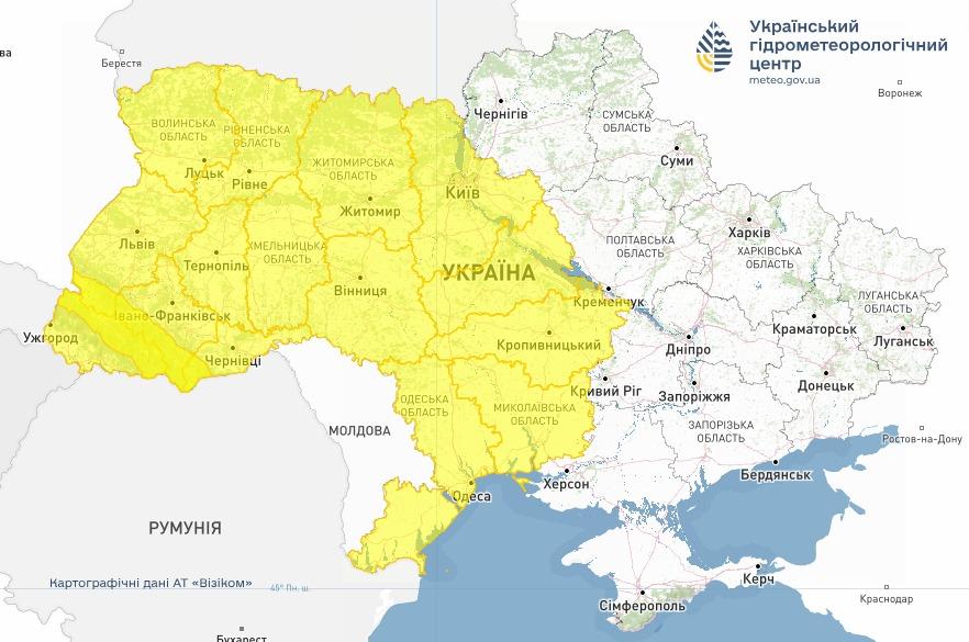 Штормове попередження 12 травня. Мапа: Укргідрометцентр