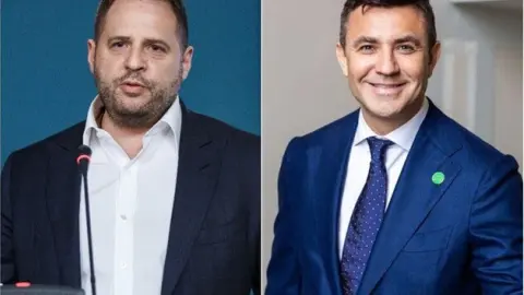 Экс-глава офиса Президента Андрей Ермак и его кум, заместитель председателя комитета Верховной Рады по вопросам транспорта и инфраструктуры Николай Тищенко. Коллаж: ZN.UA.