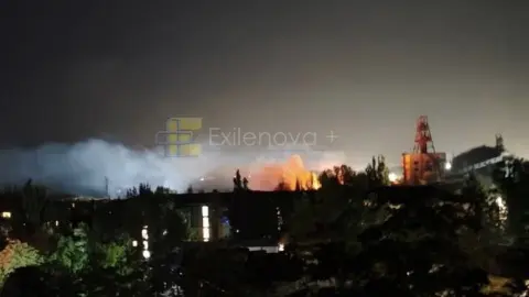 Пожар в оккупированном Снежном в результате удара Сил обороны Украины. Фото: t.me/exilenova_plus.