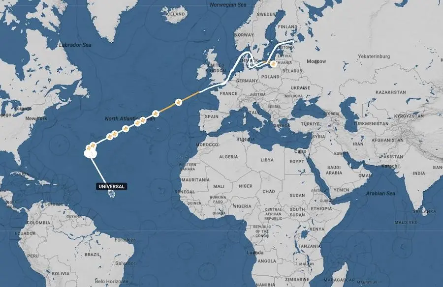 Маршрут танкера Universal. Фото: The Insider / Starboard Maritime Intelligence.
