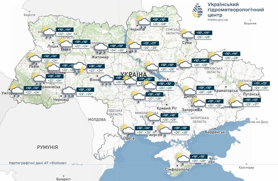 Прогноз погоди 6 червня. Мапа: Укргідрометцентр

