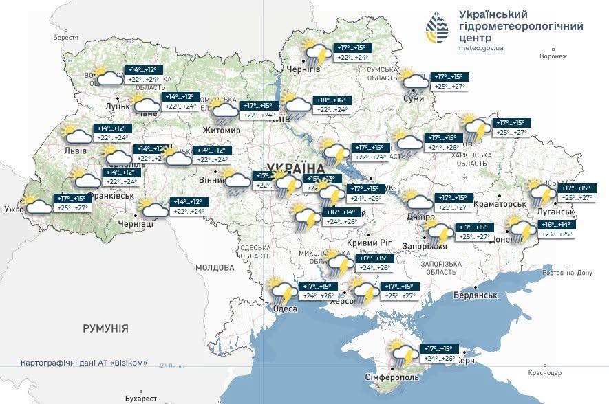 Прогноз погоди 9 червня. Мапа: Укргідрометцентр

