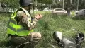 Поліціянт поруч із уламками. Кадр відео