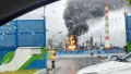 Fire at the Moscow Oil Refinery following a drone attack. Photo: t.me/exilenova_plus.