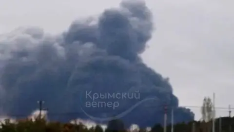 Беспилотники атаковали Таврийскую ТЭС под Симферополем, что привело к пожару. Фото: скриншот из видео.