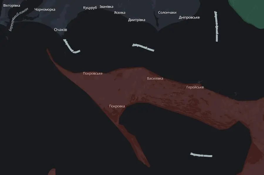 Кінбурнська коса на мапі проєкту DeepState. Фото: скріншот.