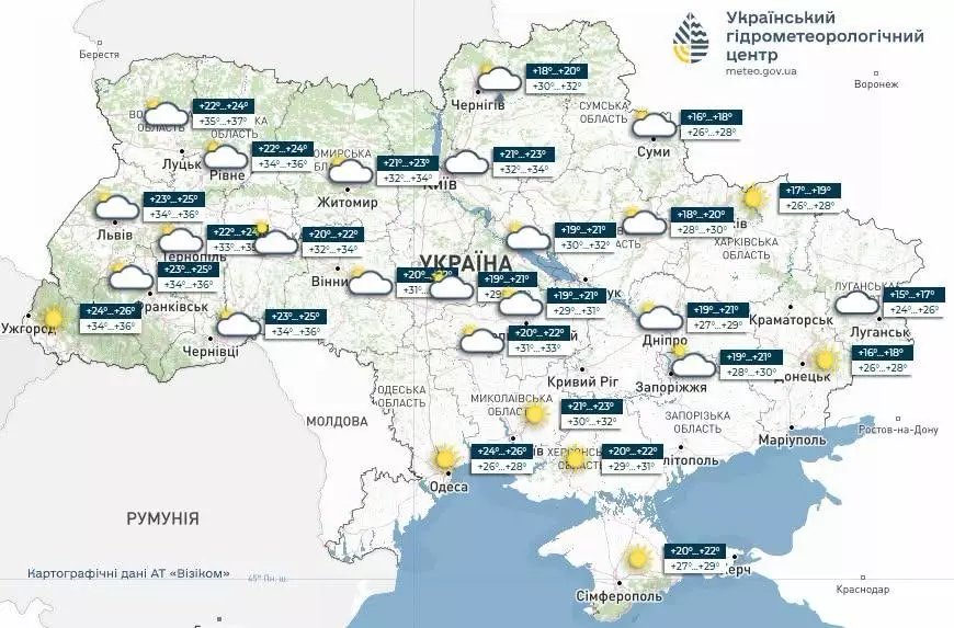 Прогноз погоди 29 червня. Мапа: Укргідрометцентр


