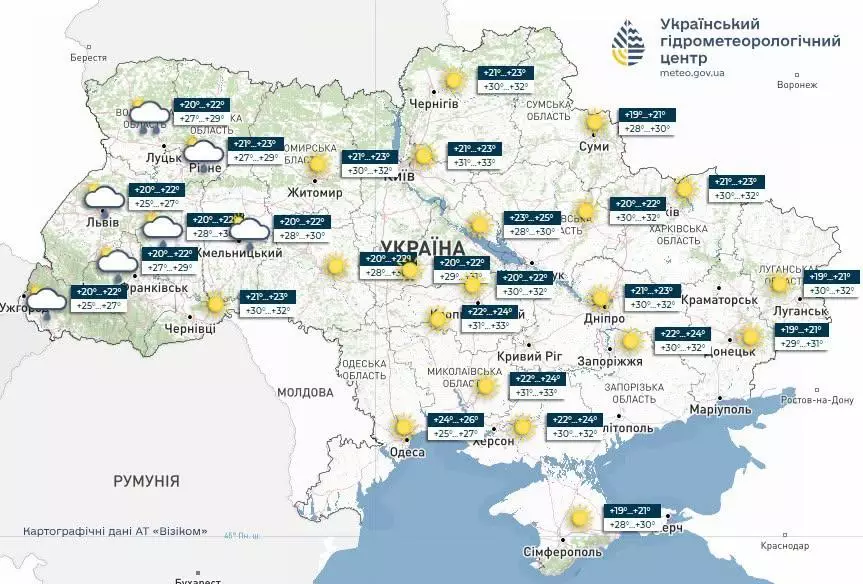 Прогноз погоди 2 липня. Мапа: Укргідрометцентр