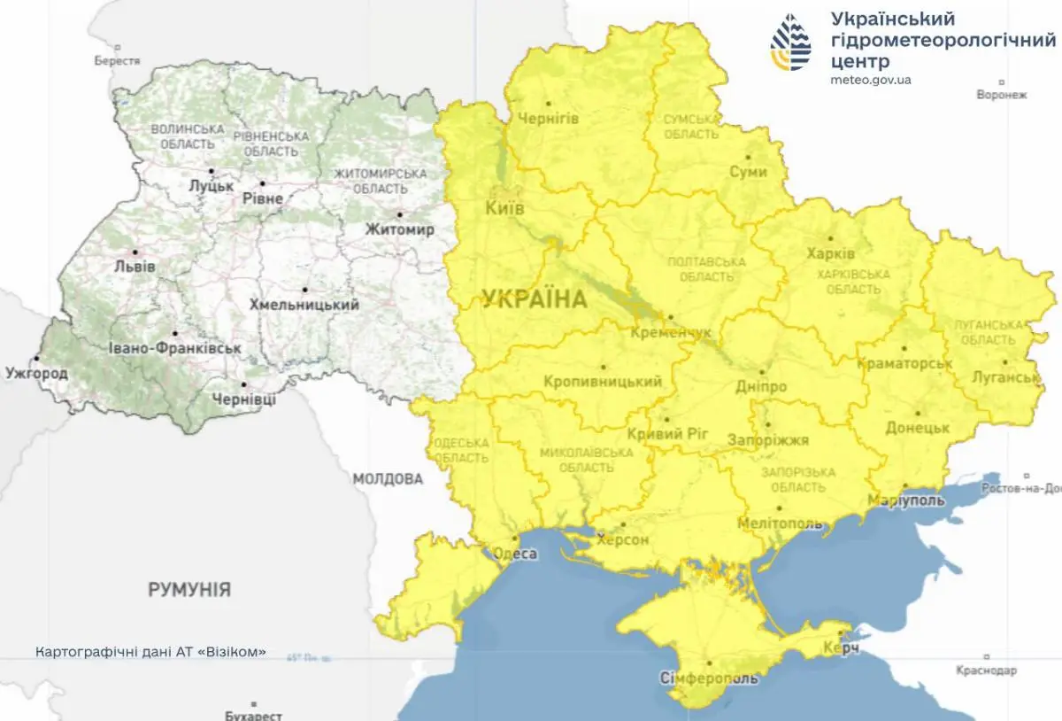 Штормове попередження 4 липня. Мапа: Укргідрометцентр