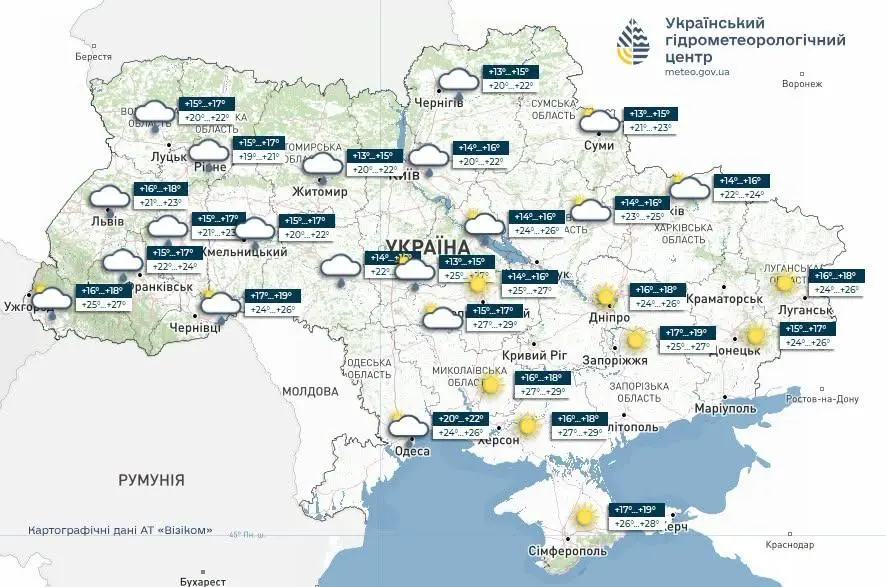 Прогноз погоди в Україні 7 липня. Мапа: Укргідрометцентр