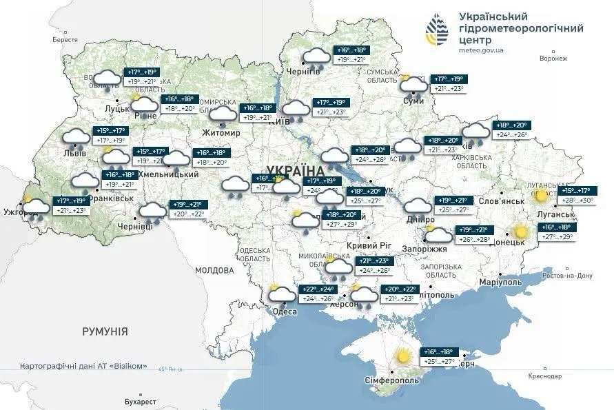 Прогноз погоди в Україні 8 липня. Мапа: Укргідрометцентр

