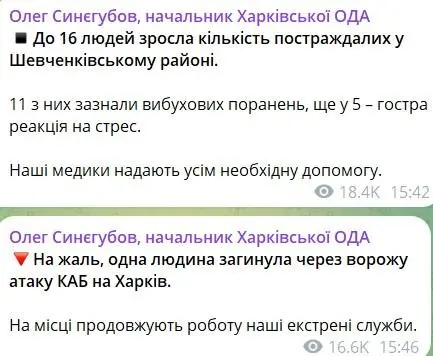 Наслідки атаки на Харків. Фото: telegram/synegubov