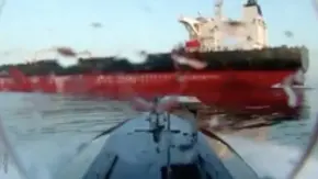 A Sea Baby drone strikes a "shadow fleet" tanker near Yalta. Photo: video screenshot.