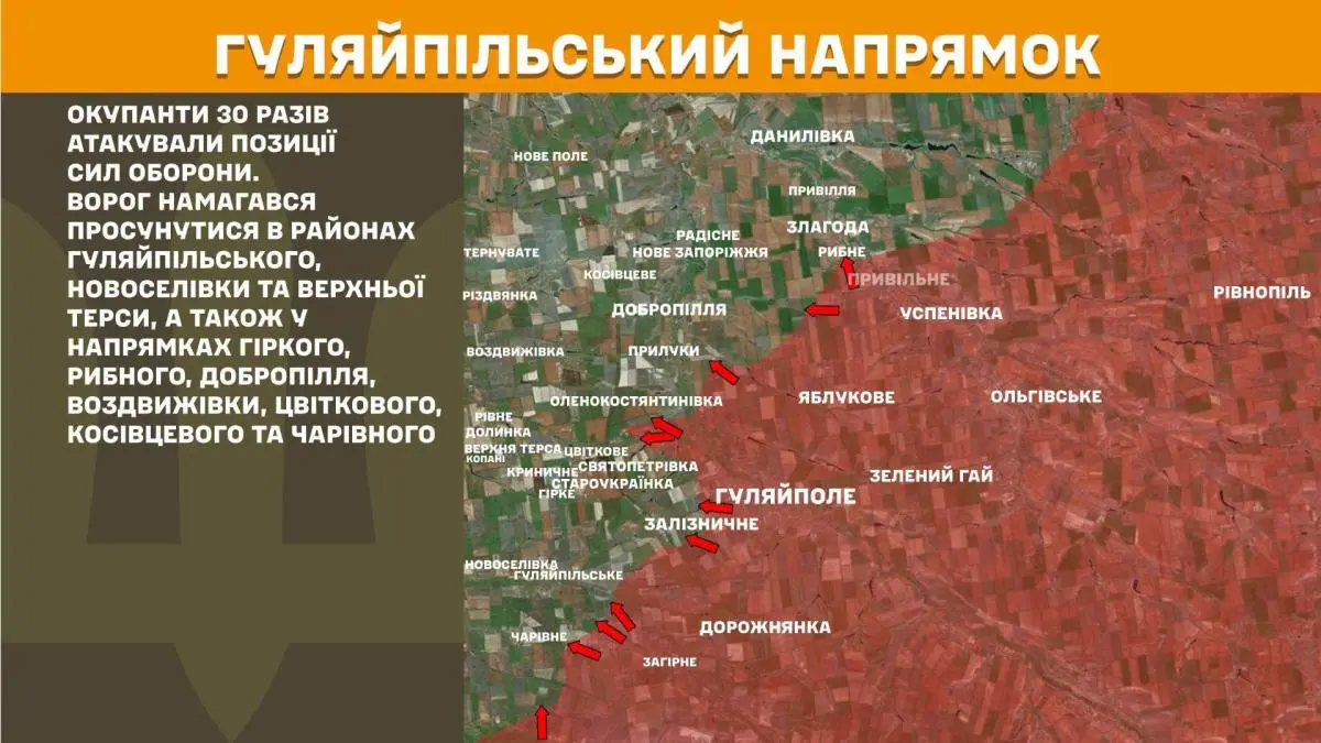 Карта бойових дій за 8 липня 2026 року, Гуляйпільський напрямок. Фото: Генштаб ЗСУ