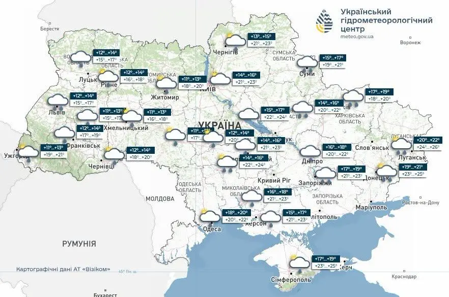 Прогноз погоди в Україні 10 липня. Мапа: Укргідрометцентр