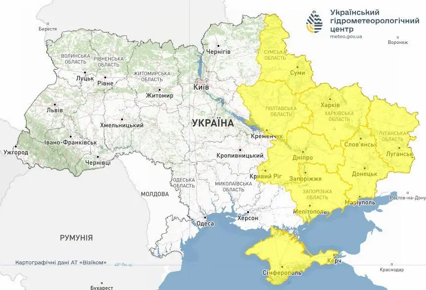 Шторомове попередження 10 липня. Мапа: Укргідрометцентр