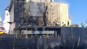 A damaged civilian vessel flying the flag of St. Kitts and Nevis. Photo: Ministry of Communities and Territories Development.
