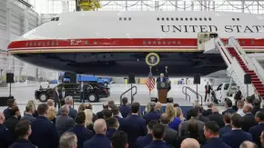 President Trump showed off the new Air Force One Boeing 747-8 aircraft gifted to him by Qatar. Photo: WH / pool.