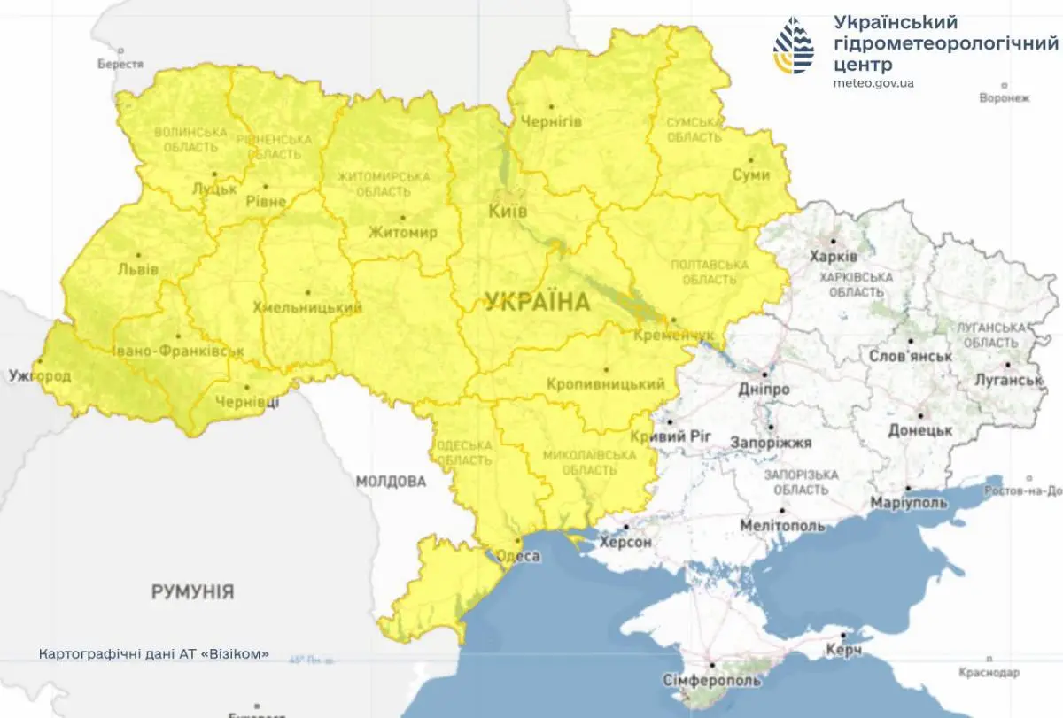 Штормове попередження 13 липня. Мапа: Укргідрометцентр