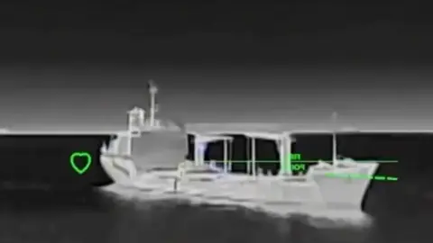 A photo showing one of the tankers that was hit earlier. A screenshot from a video 