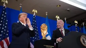 FIFA President Gianni Infantino delivers a speech alongside President Donald Trump at a FIFA reception at Trump Tower on July 17, 2026 in New York City. Photo by Andrew Harnik.