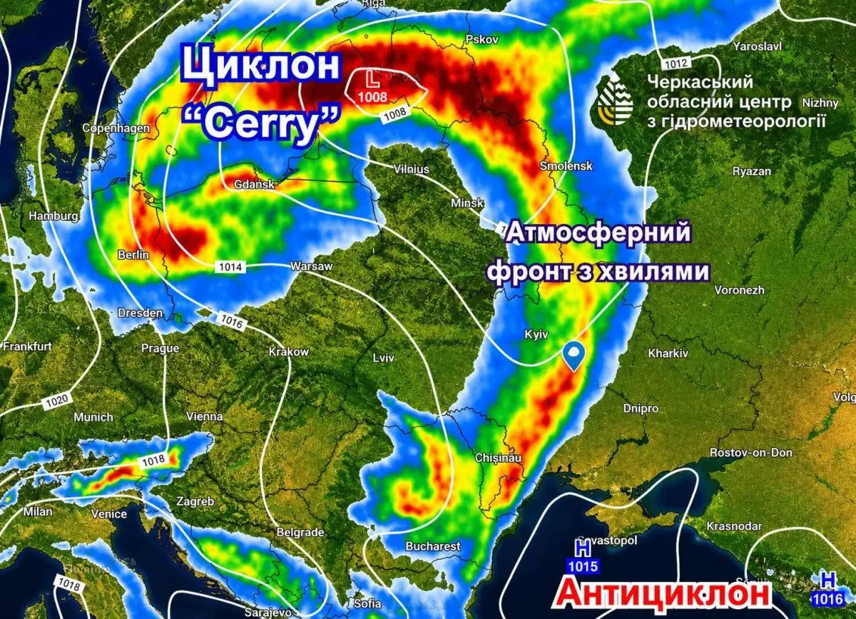 Карта синоптих процесів у Європі. Джерело: Віталій Постригань
