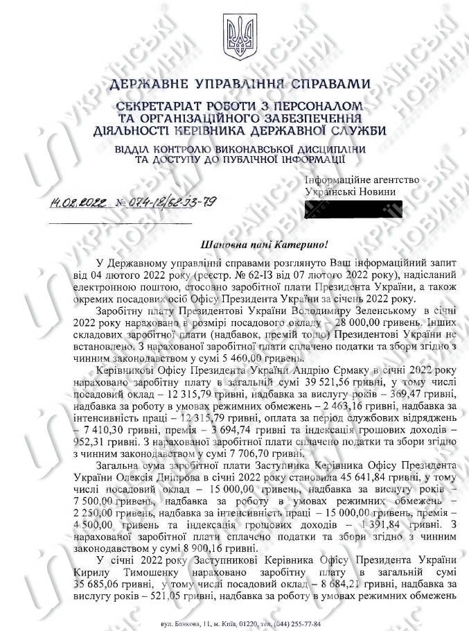 Зарплаты Офиса Президента